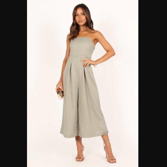 Petal & Pup Pants - Petal & Pup Jonie Olive Green Strapless Wide Leg Cropped Jumpsuit XL